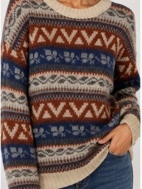 Vaka Women's Medium 100% Wool Fair Isle Sweater Nordic Aztec Geometric Knit Pull